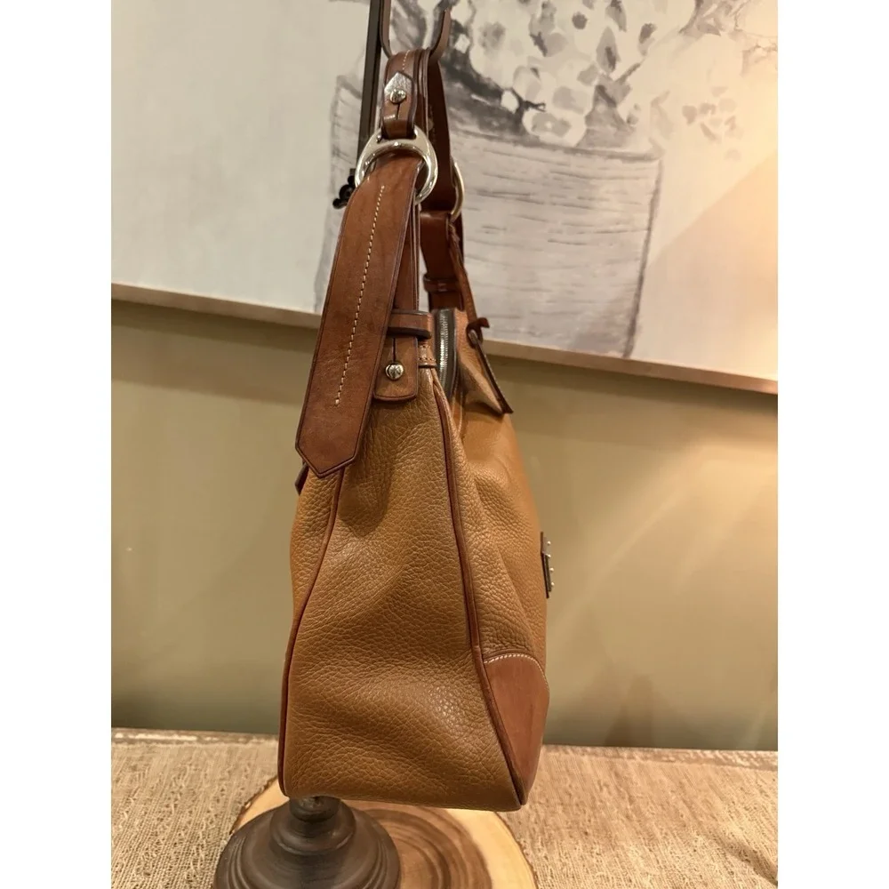 DOONEY & BOURKE HARRISON REFINED PEBBLE LEATHER HOBO BAG PURSE‎ CARMEL BROWN